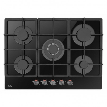Amica PGCA7101ApB plinska ploča za kuhanje, 5 x plin, Wok, 70 cm, staklokeramika, crna