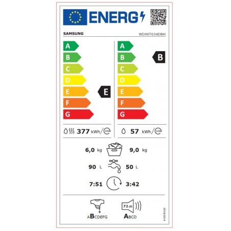 Samsung WD90T634DBH/S7 Combo perilica rublja sa sušilicom s Air Wash tehnologijom, 9 kg