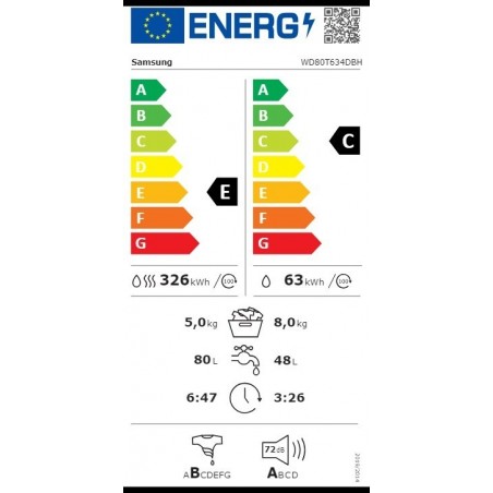 Samsung WD80T634DBH/S7 Kombinirana perilica i sušilica rublja s AI Control, Bubble Soak i Air Wash tehnologijama, 8 kg