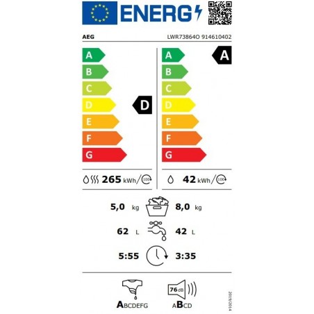 AEG LWR73864O perilica rublja sa sušilicom 8/5 ProSteam sa UniversalDose i WiFi