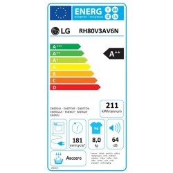 LG RH80V3AV6N 8 kg, Eco Hybrid™ DUAL inverter toplinska pumpa, ThinQ™, WiFi funkcija