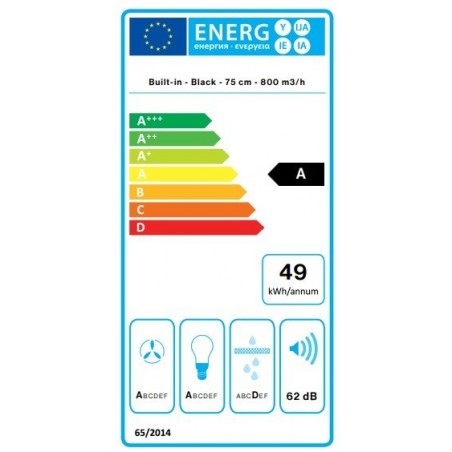 Falmec VIRGOLA NO-DROP TOUCH 75 black 800 m 3 /h ugradbena napa 8034122365503