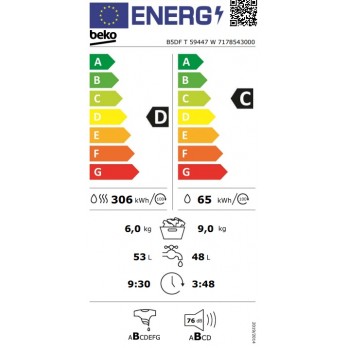 Beko B5DF T 59447 W perilica rublja sa sušilicom (9 kg / 6 kg, 1400 rpm)