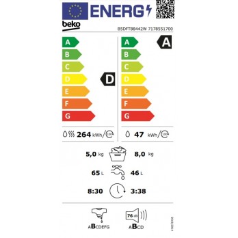 Beko B5DFT88442W perilica rublja sa sušilicom (8 kg / 5 kg, 1400 rpm)