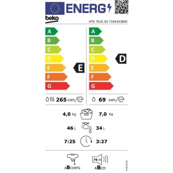 Beko HTE 7616 X0 perilica rublja sa sušilicom  (7 kg / 4 kg, 1200 rpm)