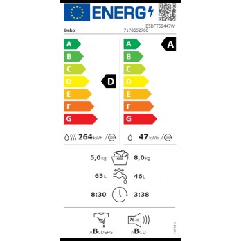 Beko B5DFT58447W perilica rublja sa sušilicom  (8 kg / 5 kg, 1400 rpm)