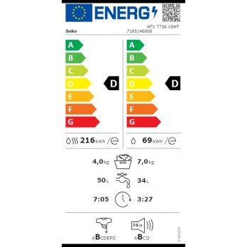 Beko HTV 7736 XSHT perilica rublja sa sušilicom  (7 kg / 4 kg, 1400 rpm)