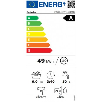 Electrolux EW6F2492E SensiCare perilica rublja kapaciteta 9 kg i 1400 okretaja