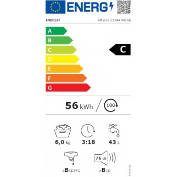 Indesit MTWSE 61294 WK EE perilica rublja s prednjim punjenjem slim 6,0kg