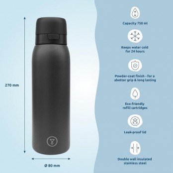 Tappwater BottlePro Black Boca s filterom za vodu za višekratnu upotrebu 750 ml