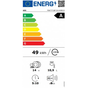 AEG FSK77718P perilica posuđa (integrirana) s AirDry tehnologijom