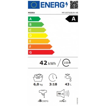 Midea MF100T60B/W-HR Perilica rublja s gornjim punjenjem 6kg
