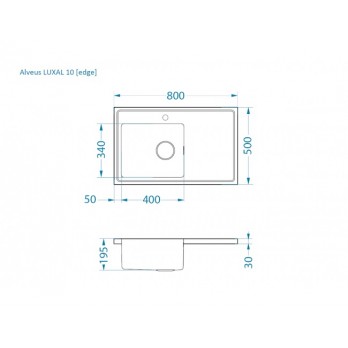Alveus Luxal 10 edge, sudoper, podignuti rub, desno korito