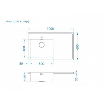 Alveus Luxal 30 edge, sudoper, podignuti rub, lijevo korito