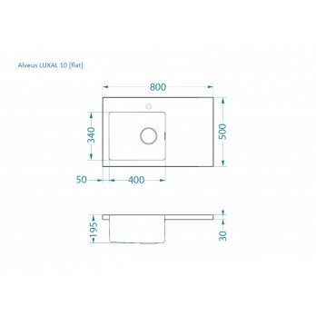 Alveus Luxal 10 flat, sudoper, ravan rub, desno korito