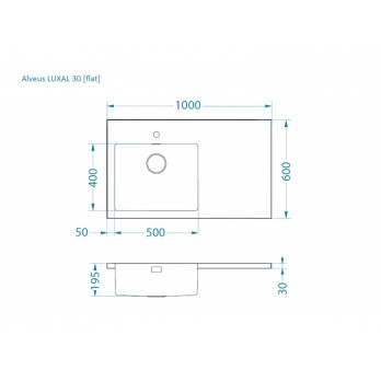 Alveus Luxal 30 flat, sudoper, ravni rub, desno korito