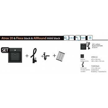 SET Alveus Atrox 20 G91 Carbon Black Edition sudoper + Flexa Black slavina + AllRound Black podloga za sušenje