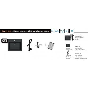 SET Alveus Atrox 30 G91 Carbon Black Edition sudoper + Flexa Black slavina + AllRound Black podloga za sušenje