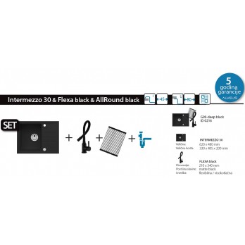 SET Alveus Intermezzo 30 G90-deep black + Flexa black slavina + AllRound black posloga za sušenje