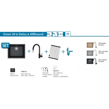 SET Alveus Omni 30 sudoper + Delos slavina + AllRound podloga za sušenje