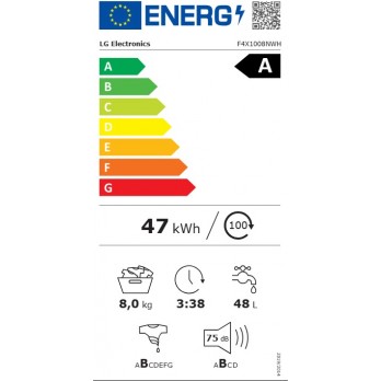 LG F4X1008NWH Perilica rublja sa parom, WiFi funkcija, 8 kg, max. 1400 okr./min