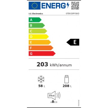 LG GTBV20PYGKD Hladnjak sa zamrzivačem u gornjem dijelu, DoorCooling+ tehnologija, kapacitet 266L