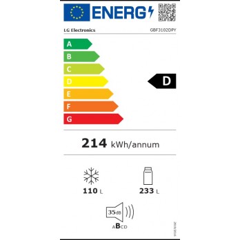 LG GBF3102DPY  Hladnjak sa zamrzivačem u donjem dijelu, DoorCooling⁺ tehnologija, kapacitet 343L