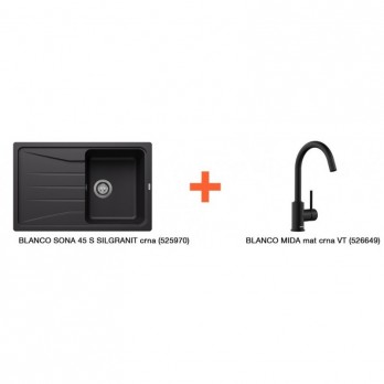 SET sudoper BLANCO SONA 45 S silgranit crna (525970) + pipa BLANCO MIDA mat crna (526649) Black Friday