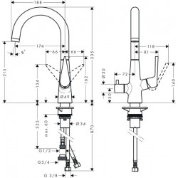 Hansgrohe M514-H220 kuhinjska slavina sa zapornim ventilom