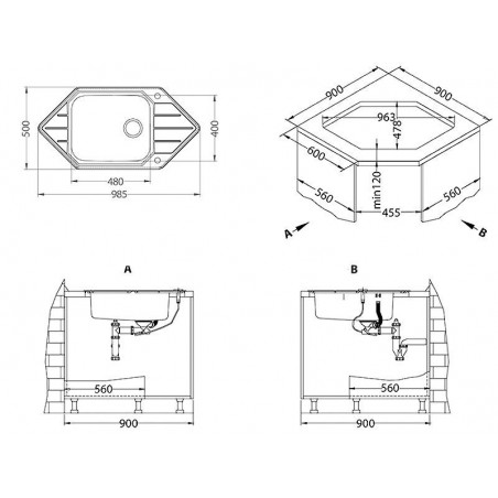 Alveus Praktik 130 kutni sudoper inox